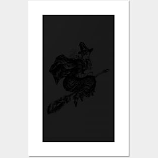 Witch On a Broom, Vintage illustration Posters and Art